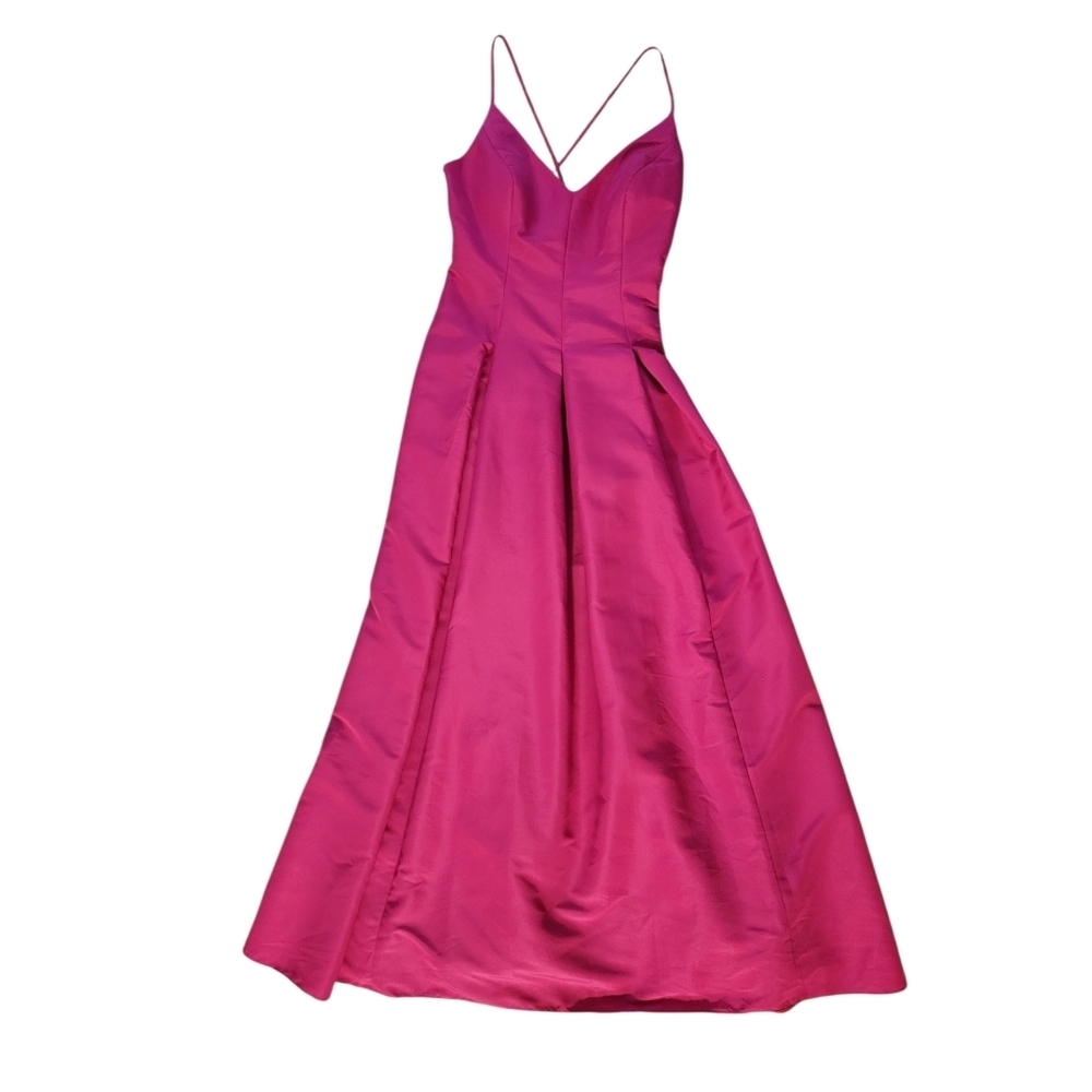 Magenta A-Line Satin Evening Gown with Spaghetti Straps - Picture 2 of 8